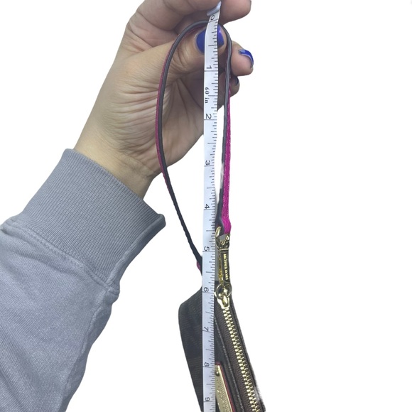 Michael Kors Jet Set Signature Monogram Small Wristlet Wallet Brown Gold Magenta - Picture 10 of 10